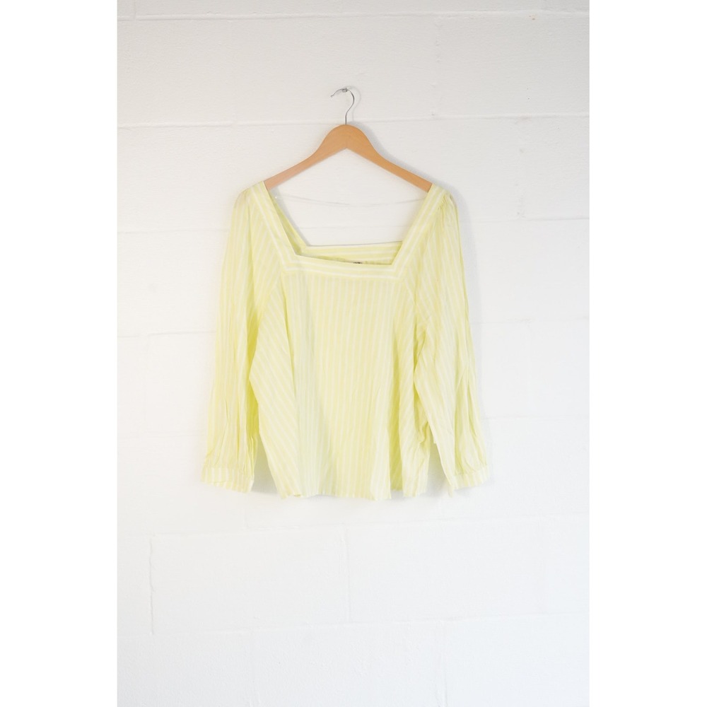 a.n.a Blouse Women‎ Extra Large Yellow Striped Square Neck Long Sleeve Top